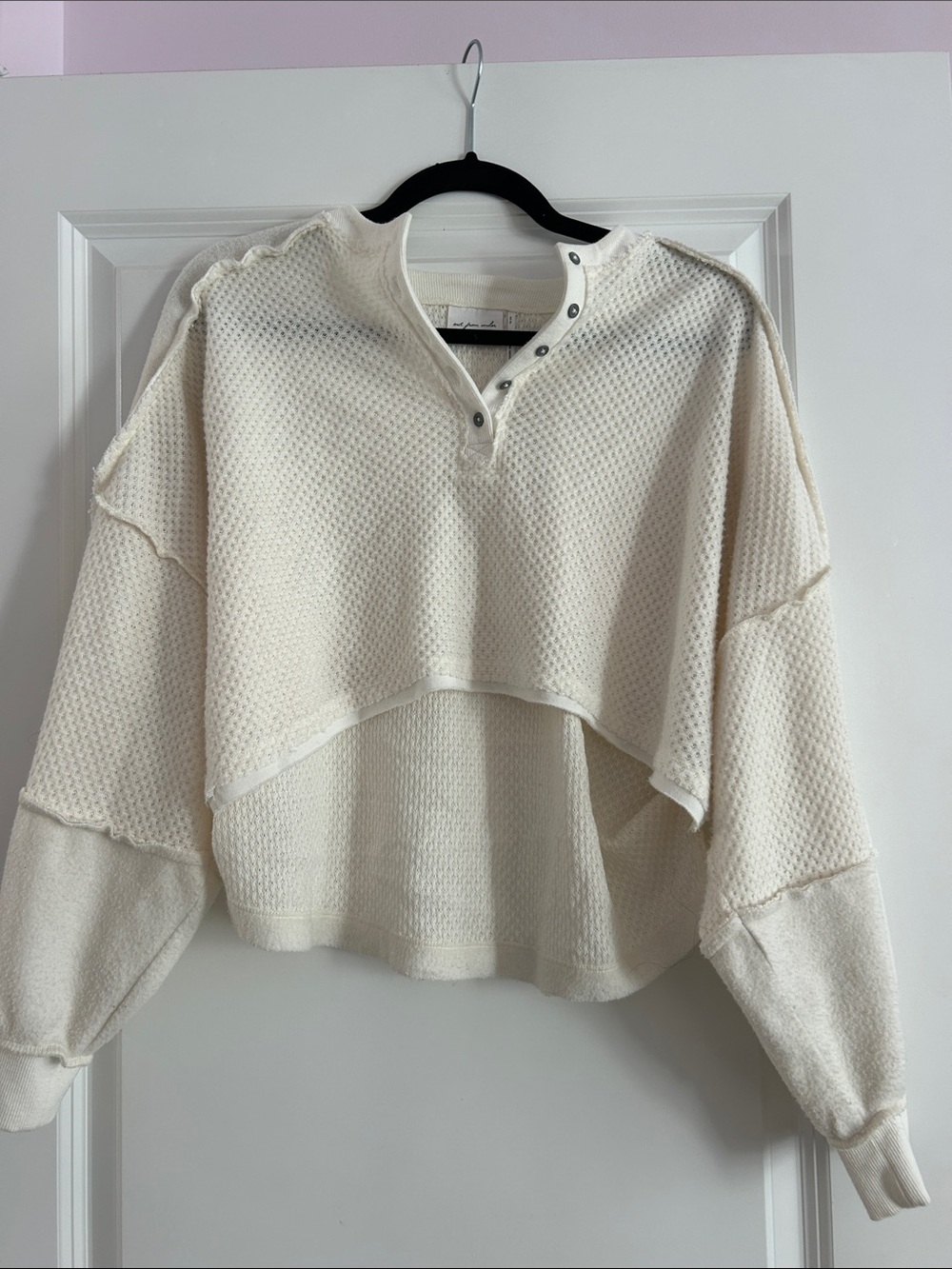 Out from Under Cozy Ivory Waffle Henley Crop Pullover - Women's Top